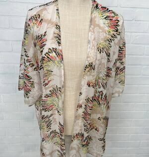 Daniel Rainn Kimono Botanical Feather Boho Print Lightweight Tropical -sz S/M